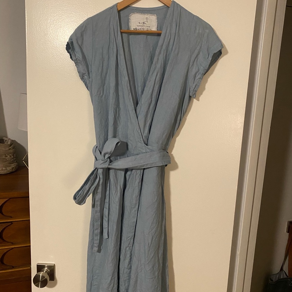 notPERFECTLINEN NPL Cannes 2 linen wrap dress Swedish blue size M/L
